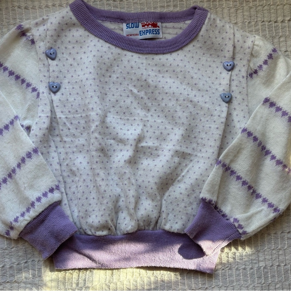 Vintage 1980s Girl’s Purple White Heart Sweater Size 5